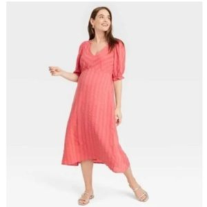 NWT | The Nines by Hatch Puff Sleeve Midi Dress | XS | Maternity | Coral Pink